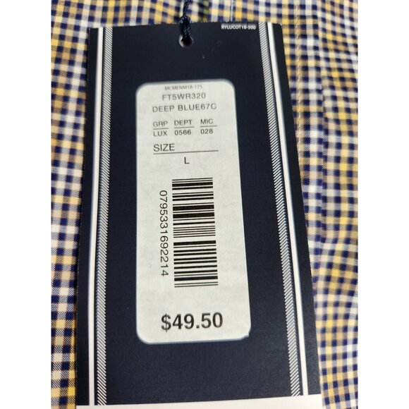 Mens Long Sleeve Button-Down Shirt Blue Yellow Check Roundtree & Yorke Size L - Picture 6 of 9